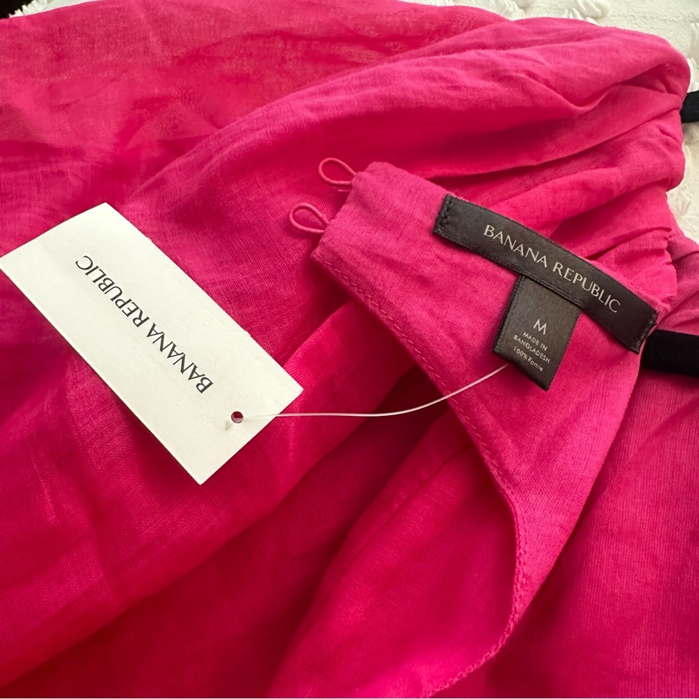 Banana Republic Pink Puff Sleeve Open Back Mini Dress Ramie Size M NWT - Picture 4 of 15